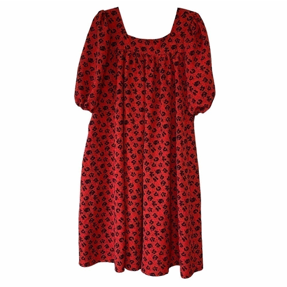 Vintage Hawaiian Print Muu Muu Dress Red and Black Sz XLarge